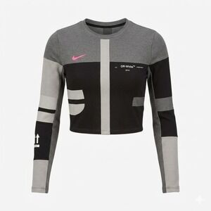 Nike x Off-White 2019‎ Virgil Abloh Gray Black Long Sleeve Crop Top Large - CJ